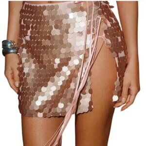 Anthropologie Flat White Pink Quartz Sequin Medium Mini Skirt